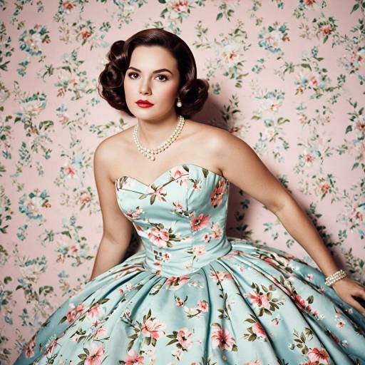 Vintage 1950s Floral Dress with Pearl Jewelry