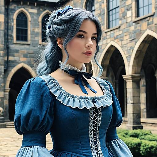 Young Woman in 19th Century Blue Dress