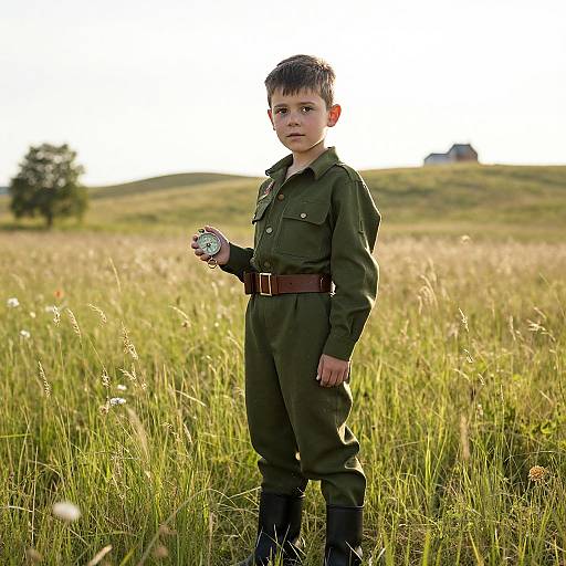 Young Boy in Summer Military Uniform