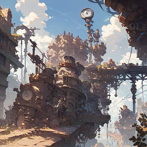 Majestic Steampunk Cityscape with Trains