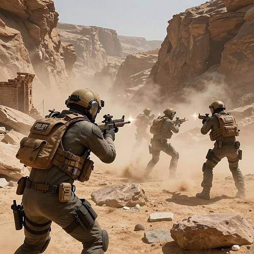 Tactical Military Team in Desert Canyon