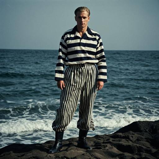 1940s Style Striped Convict Outfit by the Sea