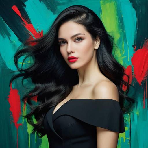 Confident Woman in Black Dress with Bold Makeup