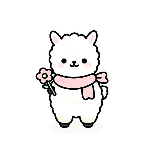 Cute Baby Alpaca Line Art Illustration