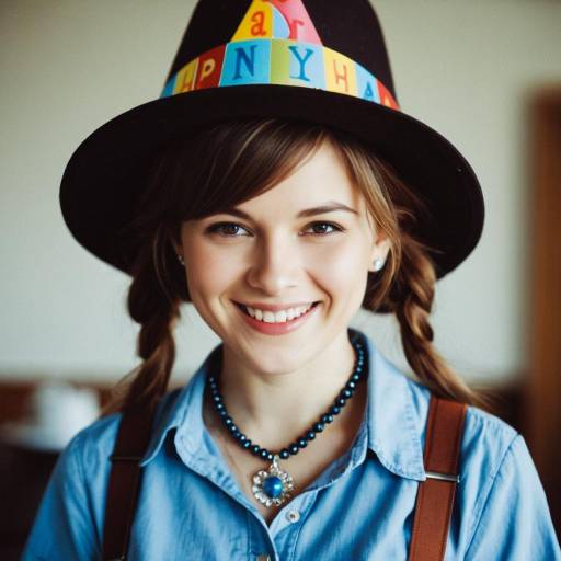 Young Woman in Birthday Hat and Blue Shirt
