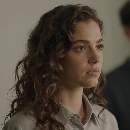 Intense Woman with Wavy Hair in Focus