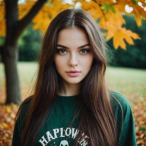 Portrait of Young Woman with Heterochromia in Autumn