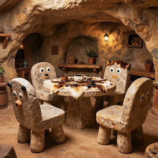 Cartoon Flintstones Stone Furniture Set