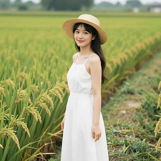 Serene Summer in a Rice Field