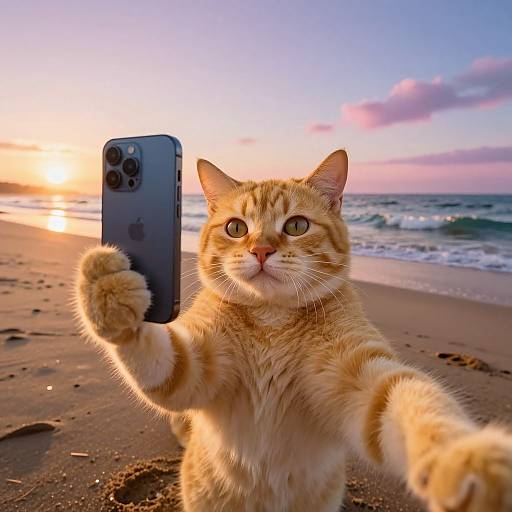 Ultra-HD Fluffy Cat Beach Selfie