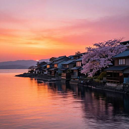 Serene Coastal Village at Sunset