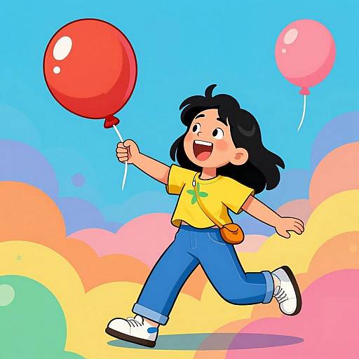 Cartoon Woman Inflates Amid Balloons