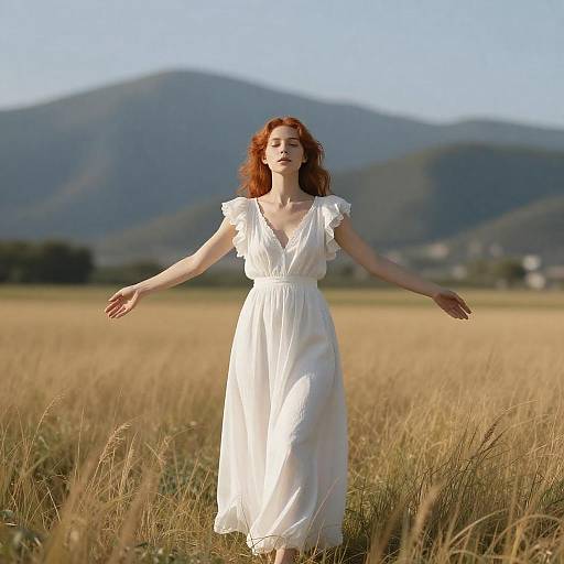 Ethereal Woman in White Dress