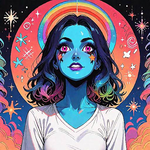 Dripping Cosmic Rainbow Horror Line Art