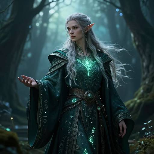 Fantasy Elf Mage in Enchanted Forest