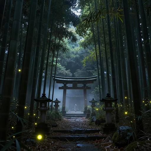 Mystical Night in Japanese Bamboo Forest