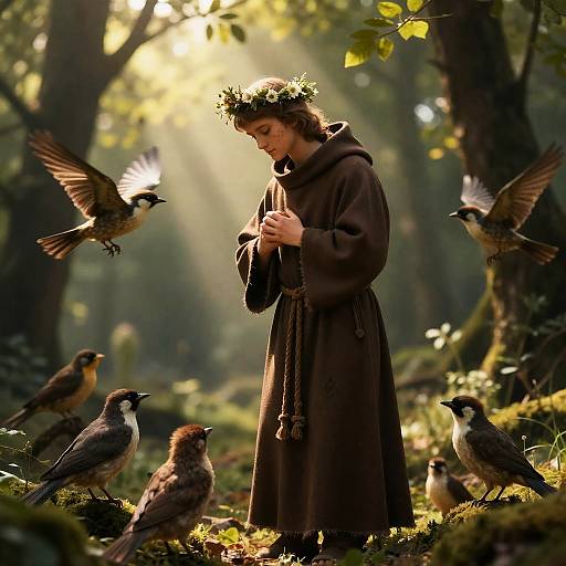 Saint Francis in Sunlit Forest Glade