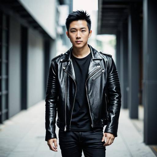 Confident Urban Man in Black Leather Jacket