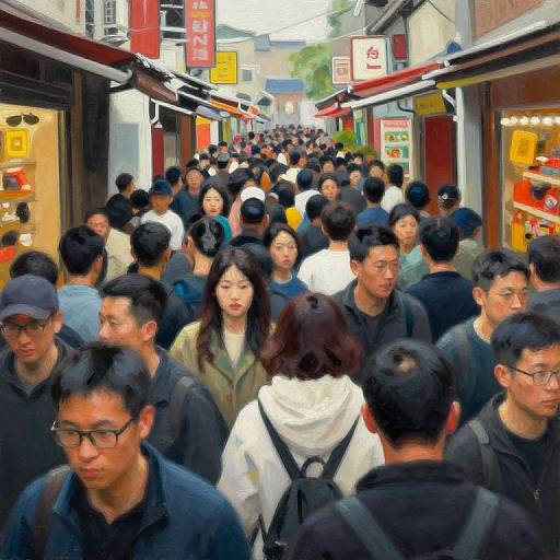 Bustling Street Crowd in Painterly Style