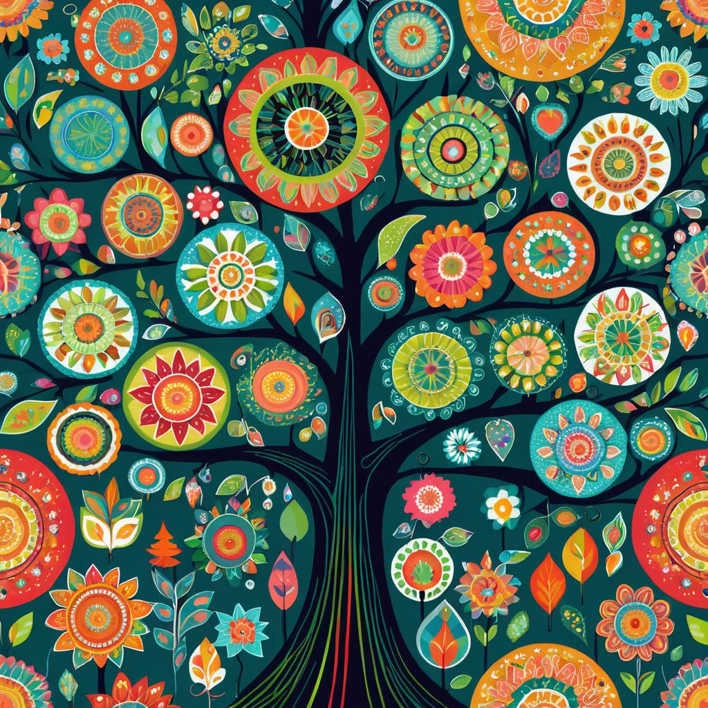 Vibrant Whimsical Folk Art Tree