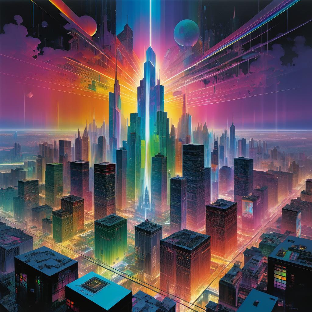 Vibrant Isometric Futuristic Cityscape Art