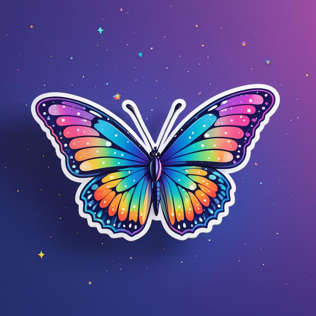 Vibrant Butterfly Sticker in Night Sky