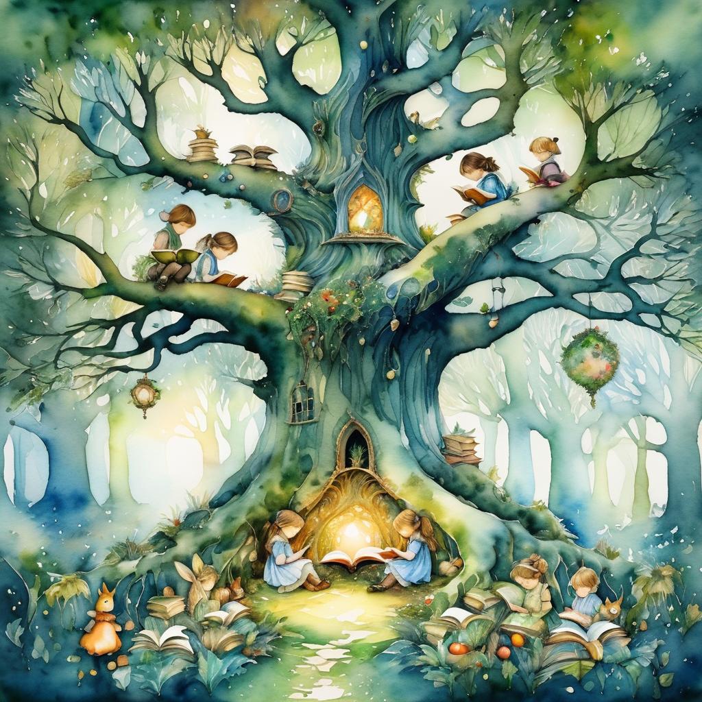 Whimsical Children Reading Under a Tree