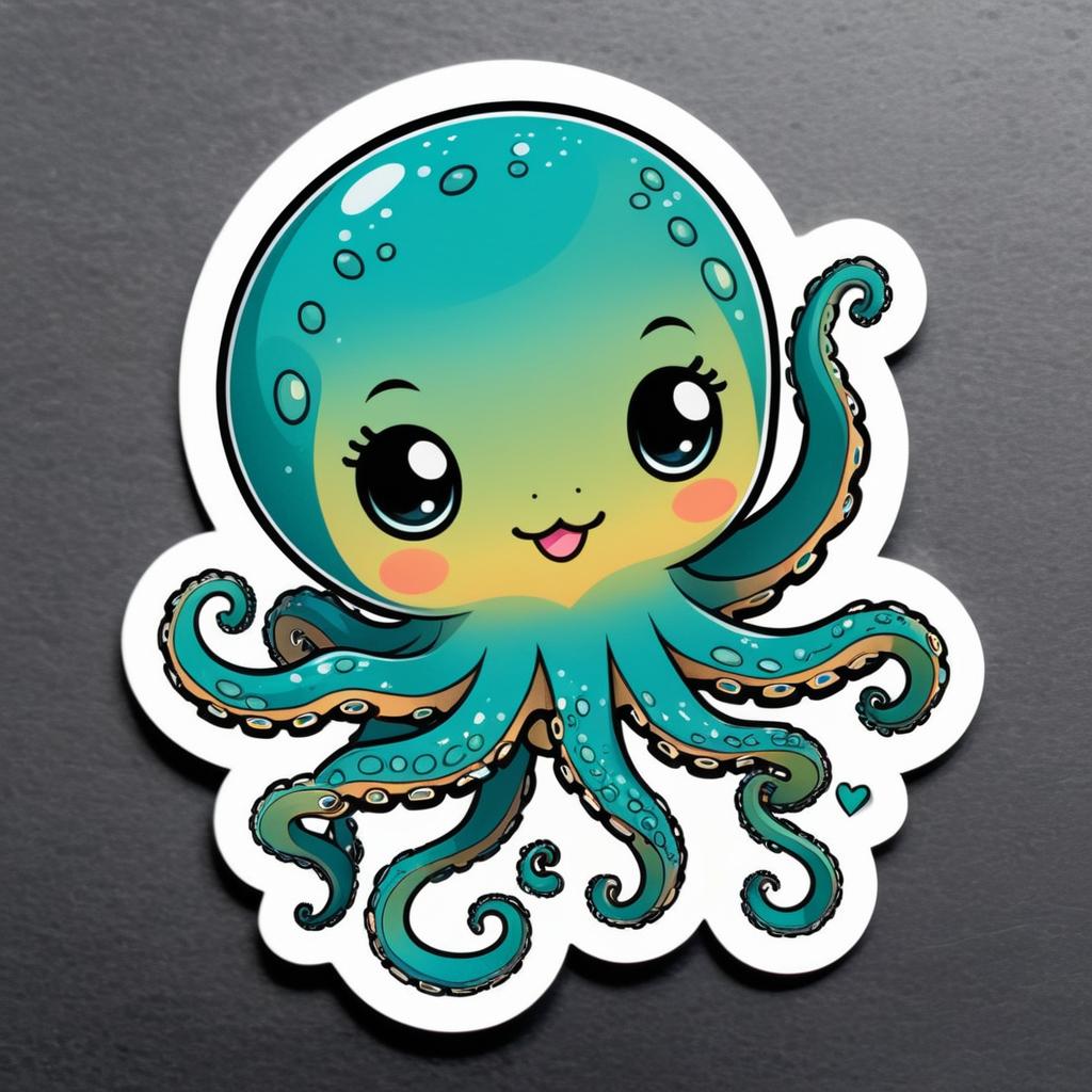 Kawaii Patina Octopus Sticker Design