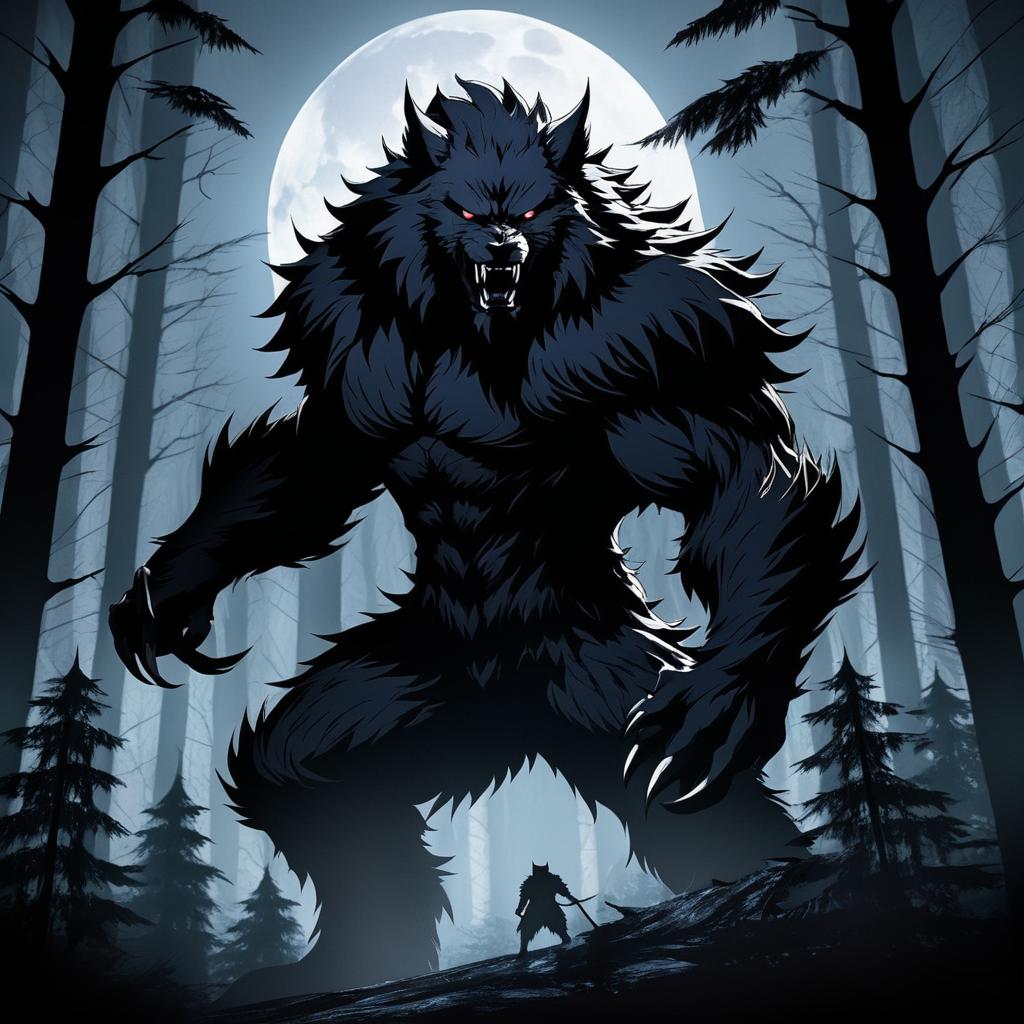 Menacing Werewolf in Dark Forest Scene