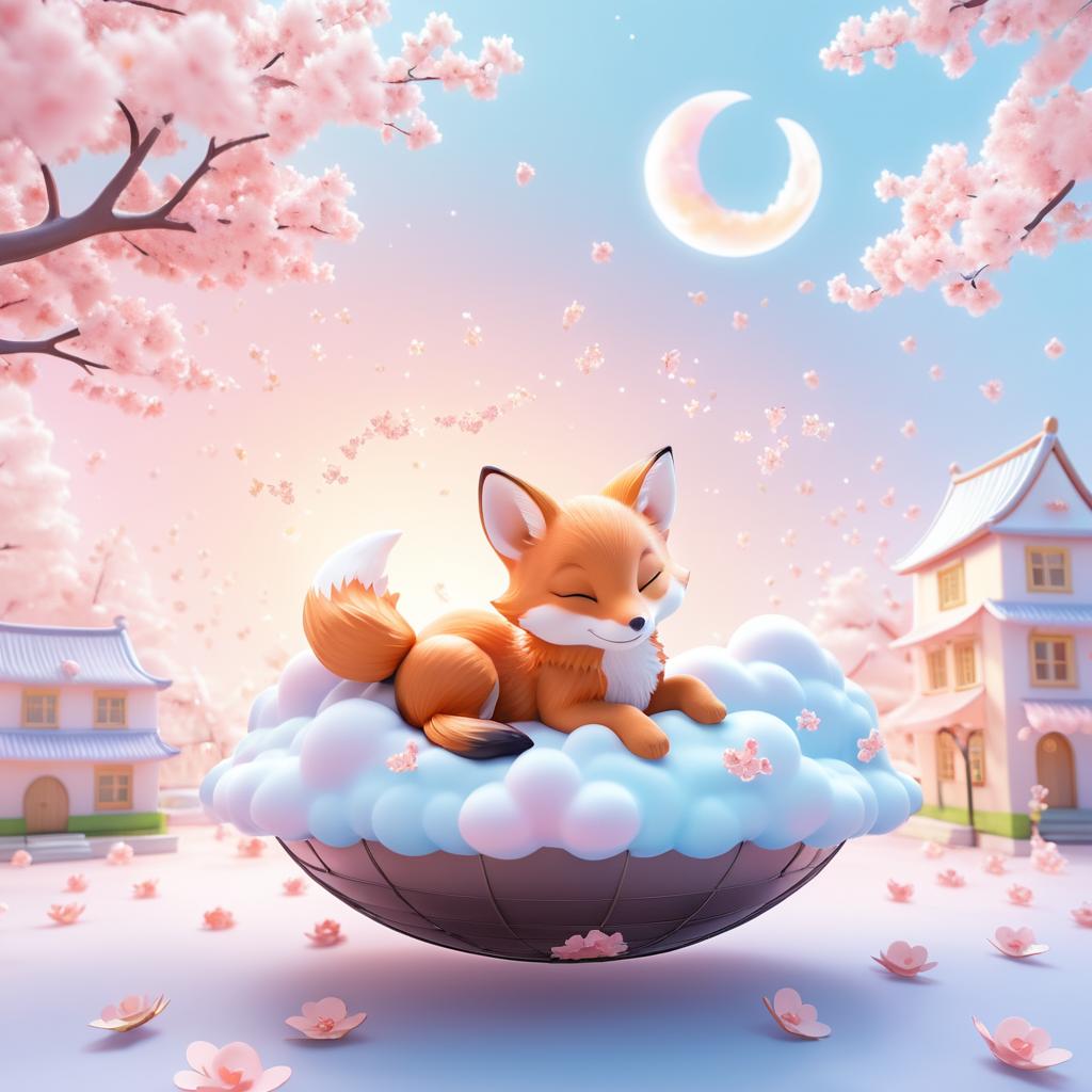 Playful Baby Fox on a Cloud