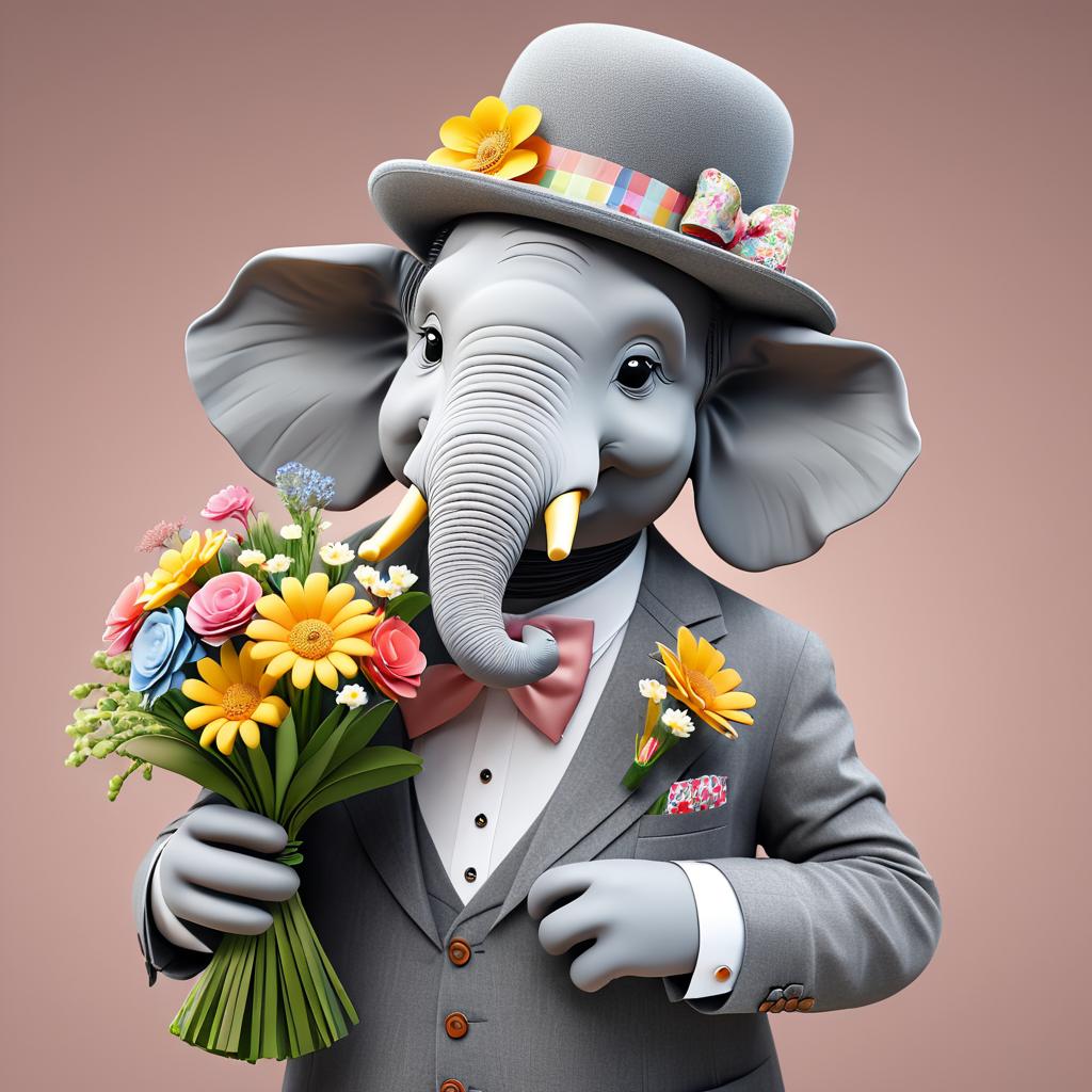 Charming 3D Elephant with Bowler Hat