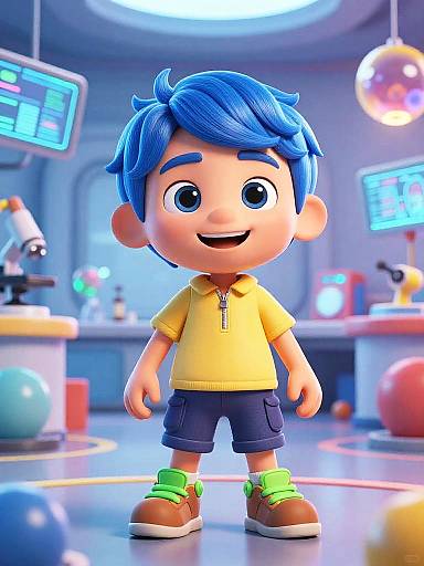 3D Cartoon Boy in Futuristic Lab