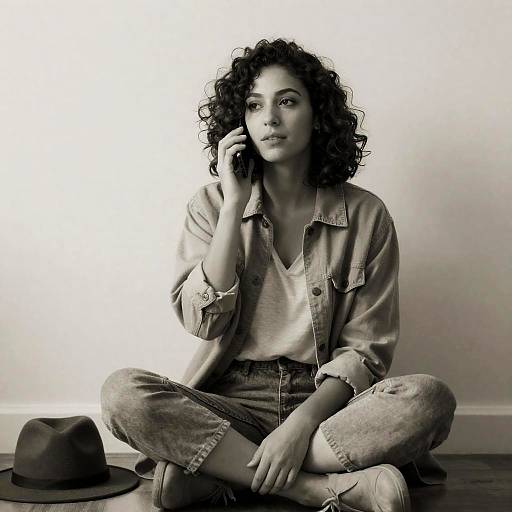 Sepia Portrait of Woman Talking on Phone