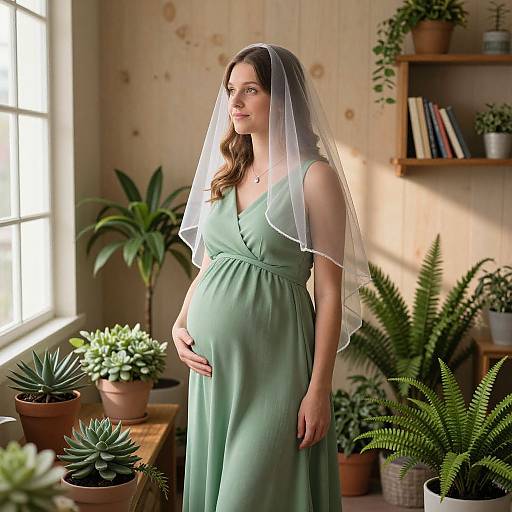 Pregnant Woman in Lush Serene Room