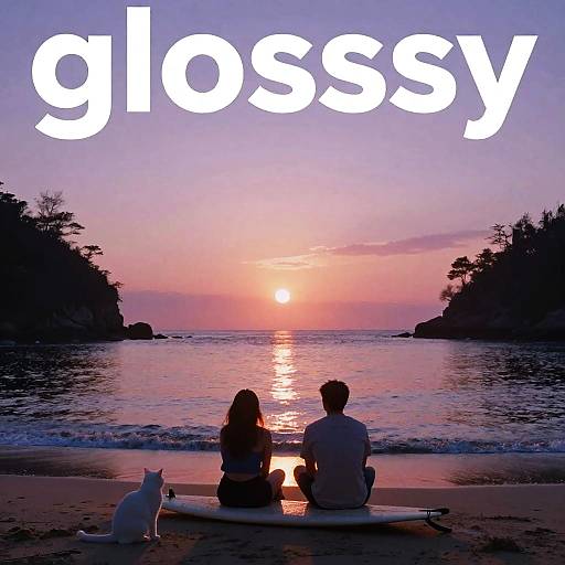 Romantic Sunset Surfers on Secluded Cove