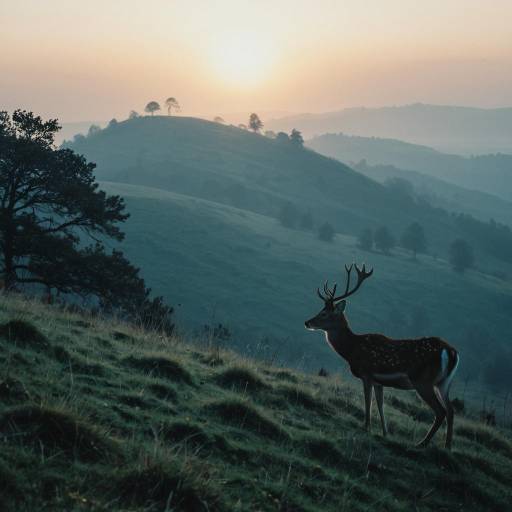 Serene Deer at Misty Sunset Hilltop Serene Deer at Misty Sunset Hilltop