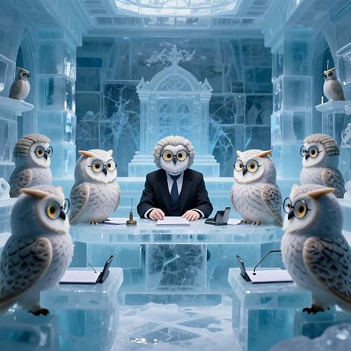Owls Debating Dreams in Ice Chamber