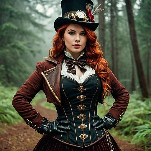 Victorian Steampunk Woman in Forest