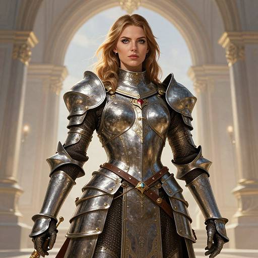 Confident Warrior Woman in Ornate Armor