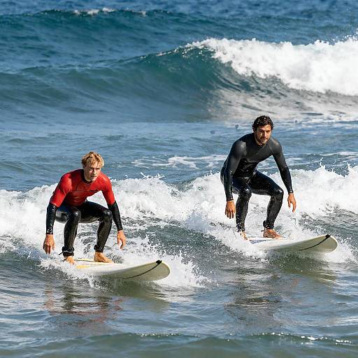 Sunlit Surfing Duo in Ocean Waves