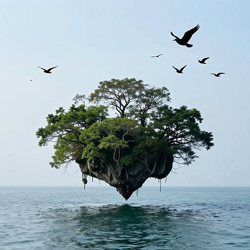 Floating Island Above Tranquil Sea