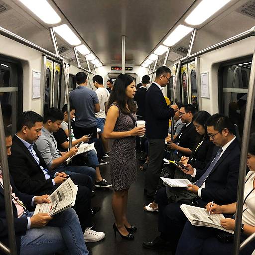 Crowded Subway Scene with Diverse Passengers