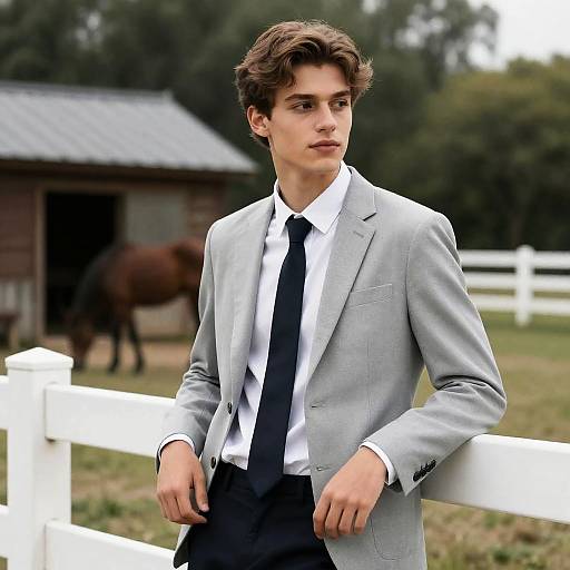 Charming Young Man in Rustic Setting