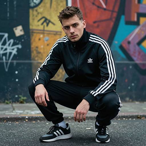 Stylish Gopnik Streetwear Squatting Pose