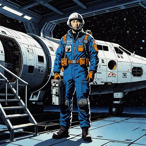 Retro-Futuristic Astroengineer in Space Station