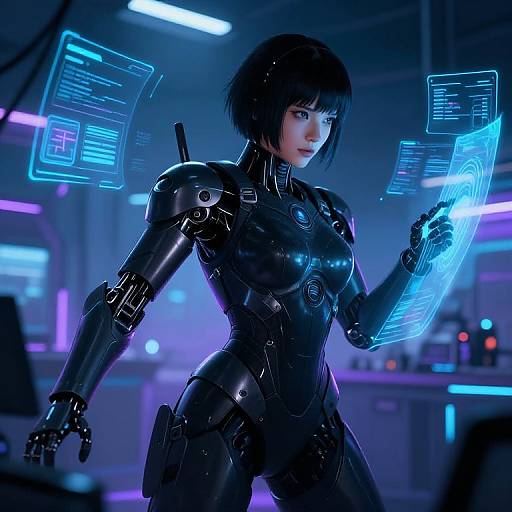 Sci-Fi Warrior in Neon Lab