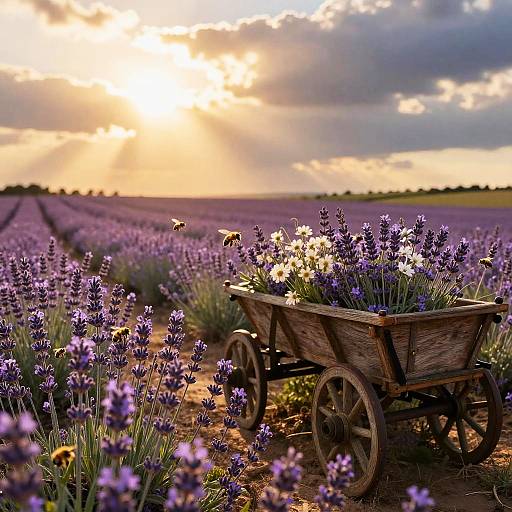 Epic Lavender Field with Vintage Cart