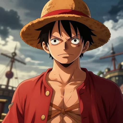 Anime-style digital drawing of Monkey D. Luffy from 