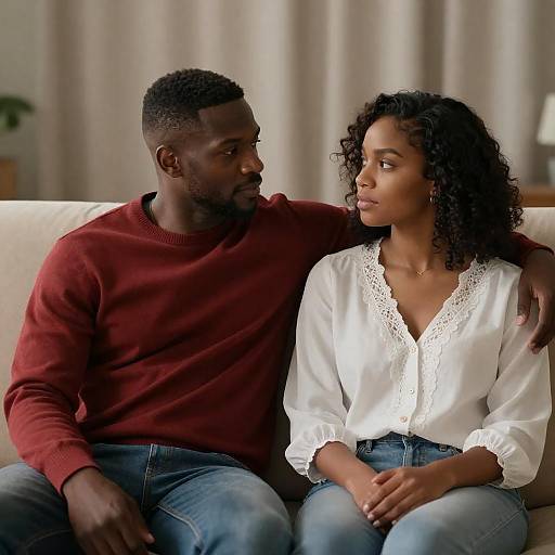 Intimate Moment on a Beige Couch