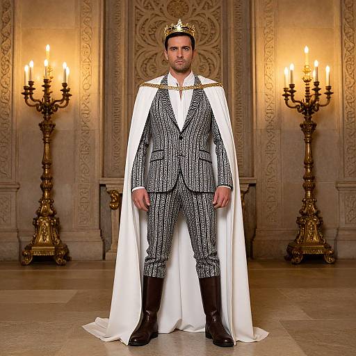 Regal Man in Ornate Stone Room